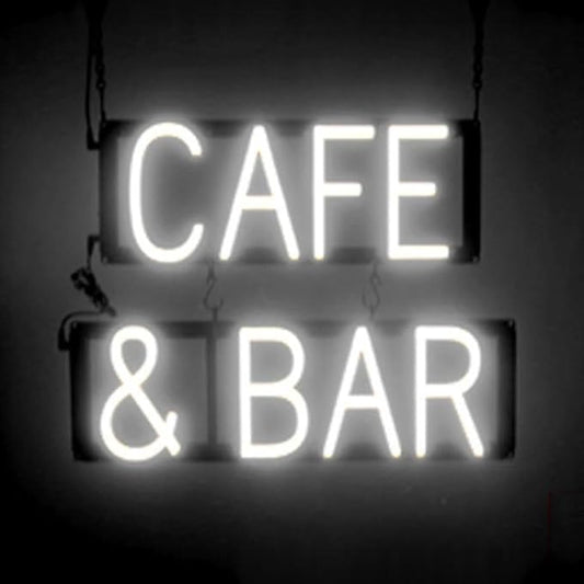 SpellBrite CAFE & BAR Sign | Cafe-Related Sign with Neon Look, White LED Light Source | 19.6" x 15.0"