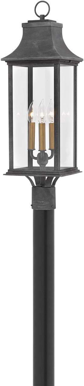 Hinkley Adair Collection Three Light 4W LED Outdoor Post Mount, Aged Zinc w/Clear Glass