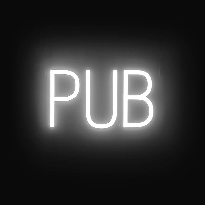SpellBrite PUB Sign | Food-Related Sign with Neon Look, White LED Light Source | 12.8" x 6.3"