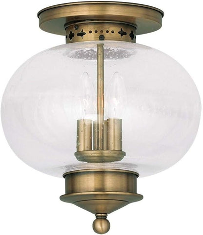 Livex Lighting 5037-01 Harbor 3-Light Ceiling Mount, Antique Brass