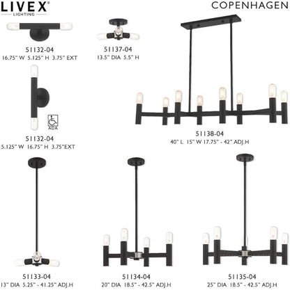 Livex Lighting 51138-91 Copenhagen - Eight Light Linear Chandelier, Brushed Nickel Finish
