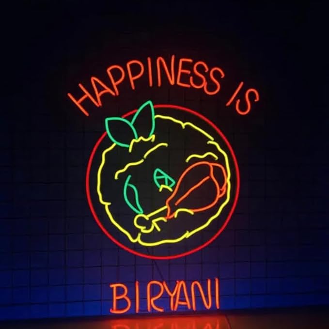 Happiness Is Biryani Neon Sign, Indian Biryani Led Sign, Restaurant Led Light, Indian Kitchen Wall Décor Size:22inches