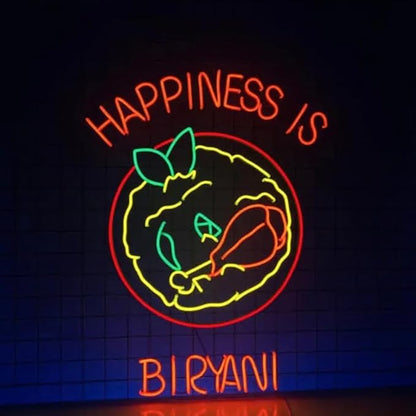 Happiness Is Biryani Neon Sign, Indian Biryani Led Sign, Restaurant Led Light, Indian Kitchen Wall Décor Size:22inches