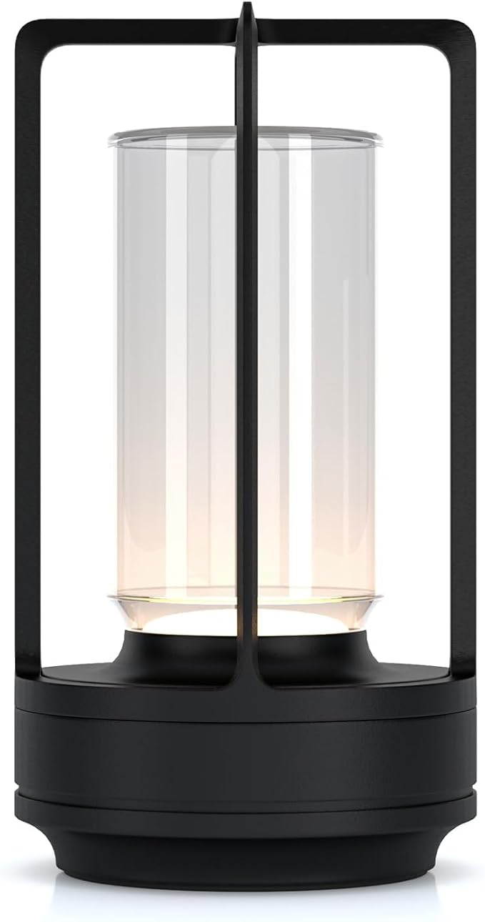 Cordless Portable LED Table Lamp, Rechargeable Battery Operated Desk Lamp with Touch Sensor, 3-Way Dimmable Suitable for Bars/Cafes/Restaurants/Bedrooms/Camping (Black)