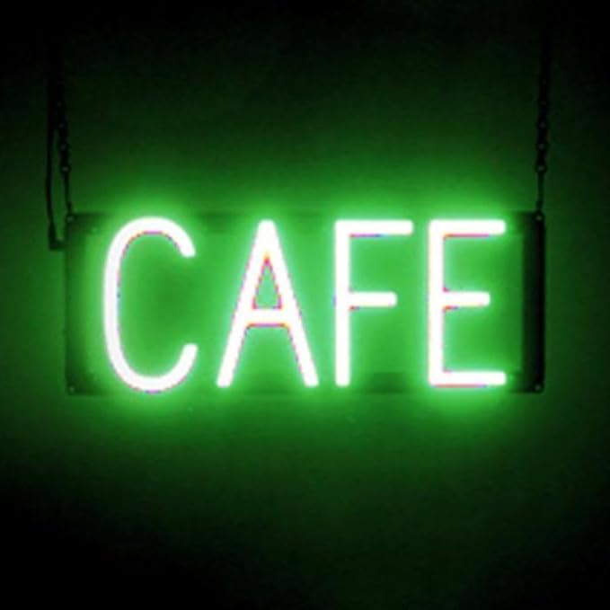 SpellBrite CAFE Sign | Cafe-Related Sign with Neon Look, Green LED Light Source | 16.4" x 6.3"