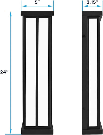 LUXRITE LED Outdoor Wall Sconce, 24in Outdoor Wall Light, Black Aluminum, 3CCT 3000K 4000K 5000K, 26W, ETL, IP65 Waterproof, Modern Exterior Lights for House, Porch, Patio, Front Door, Garage 2 Pack