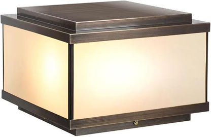 All Copper Steel Glass Outdoor Post lights, Waterproof Pillar Light, Vintage Patio Lawn Column Lamp,outdoor column lights,Deck Lights, Lantern Fence Lamp Fixture E26 Base (Frosted glass, 12X12IN)