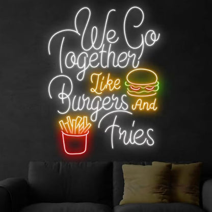 Burger And Fries Neon Sign 25”Fast Food Led Sign, Neon Light For Fast Food Shop, Restaurant Wall Décor