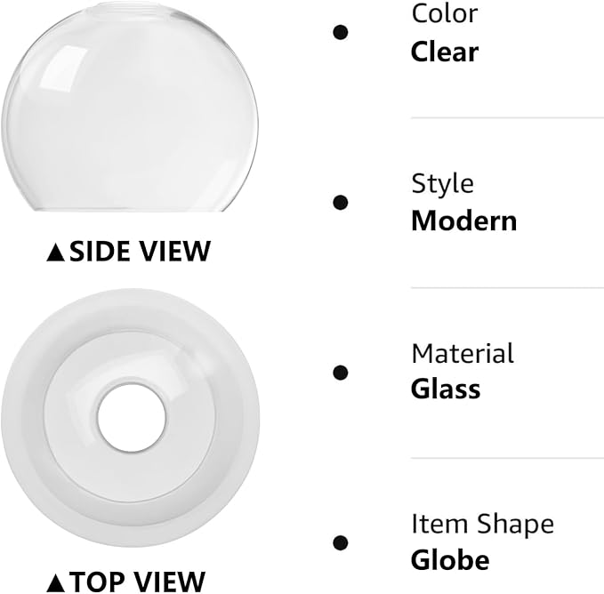 Fixture Replacement Globe Shade with 1.65 Inch Fitter, 8 Inch Diameter, E26 Base 1-5/8 Inch Fitter, Glass Lampshade Cover for Pendant Wall Sconce Chandelier