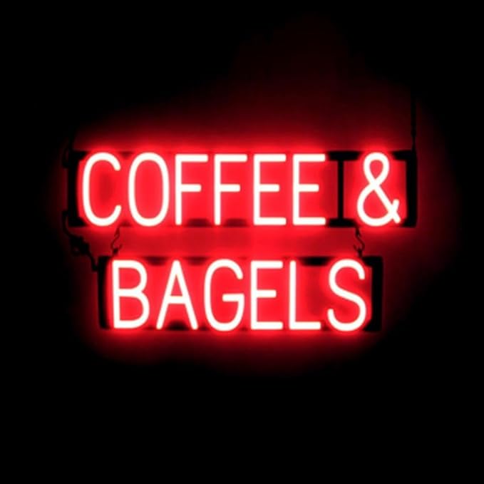 SpellBrite COFFEE & BAGELS Sign | Cafe-Related Sign with Neon Look, Red LED Light Source | 28.8" x 15.0"