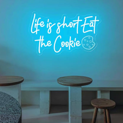 Life Is Short Eat The Cookie Neon Sign,Custom Bakery Shop LED Light Sign,Cookie Shop Open Sign,Kitchen Wall Decor,Business Logo Led Sign Size:18x11inches