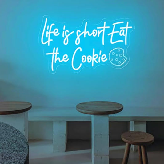 Life Is Short Eat The Cookie Neon Sign,Custom Bakery Shop LED Light Sign,Cookie Shop Open Sign,Kitchen Wall Decor,Business Logo Led Sign Size:18x11inches