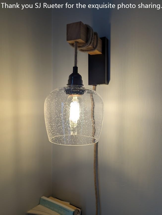 2 Pack 6.1 Inch Clear Seeded Glass Lamp Shade Pendant Ceiling Chandelier Wall Sconce Light Replacement Oval Glass Shade Fixture Over Sink Kitchen Island