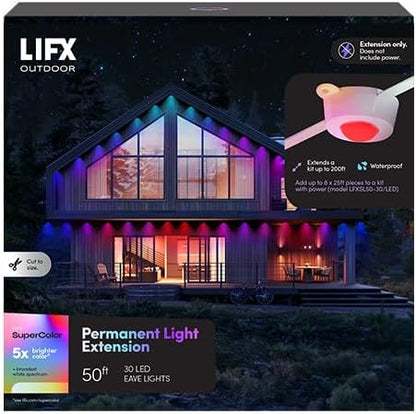 LIFX 50ft Permanent Outdoor Light Extension, Smart RGBW LED Strip, Wi-Fi Enabled, Supercolor, Compatible with Alexa, Google, Requires 50ft Base Kit, for Holiday & Everyday Use, LFXSL50-30/LED/50EXT