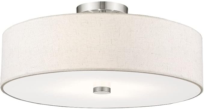 Livex Lighting 52136-92 Meridian Collection 4-Light Transitional Ceiling Mount Fixture with Oatmeal Color Fabric Hardback Shade, English Bronze