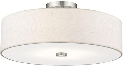 Livex Lighting 52136-92 Meridian Collection 4-Light Transitional Ceiling Mount Fixture with Oatmeal Color Fabric Hardback Shade, English Bronze