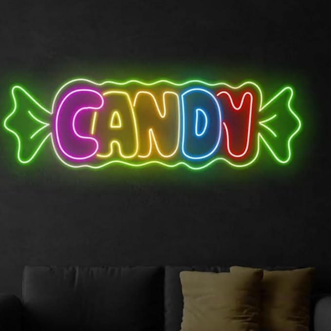 Colorful Candy Neon Sign, Candy Shop Wall Decor, Candy Lover Gifts, Candy Party Sign Size:23inch