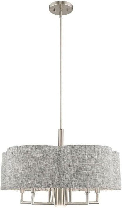 Livex Lighting 51365-91 Kalmar - Six Light Chandelier, Brushed Nickel Finish with Gray Fabric Shade