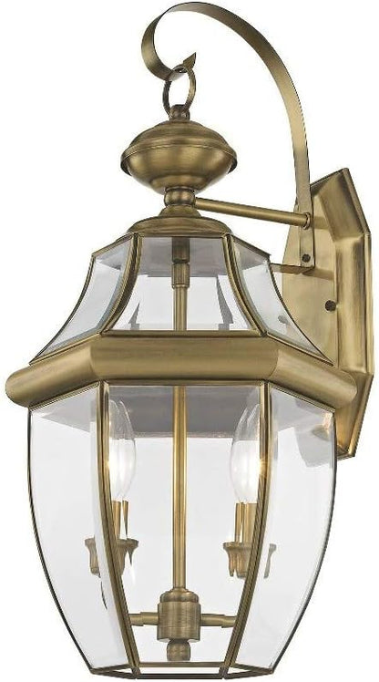 Livex Lighting 2251-07 Monterey 2 Light Outdoor Bronze Finish Solid Brass Wall Lantern with Clear Beveled Glass, 20.25" x 10.5" x 20.25"