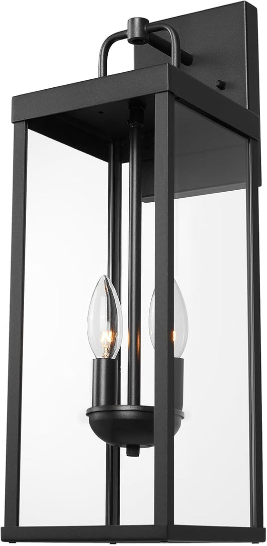 Outdoor Wall Sconce Light, 20 Inch Tall Transitional Exterior Wall Bracket Lighting with Clear Glass, Anti-Rust Powder Coat Black Modern Outside Lantern for Front Porch Corridor Doorway Patio