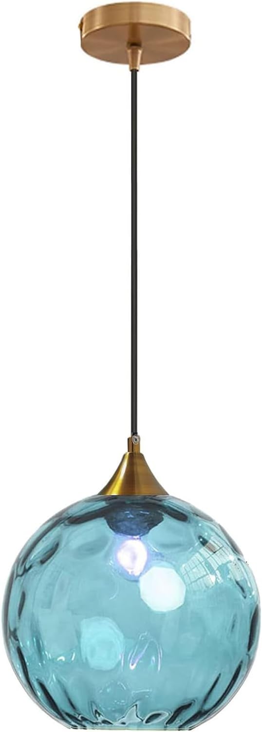 7.8 Inches Blue Glass Globe Pendant Lights Fixtures E26 Modern Farmhouse Glass Ball Pendant Lighting with Gold Brass Finish (Blue)