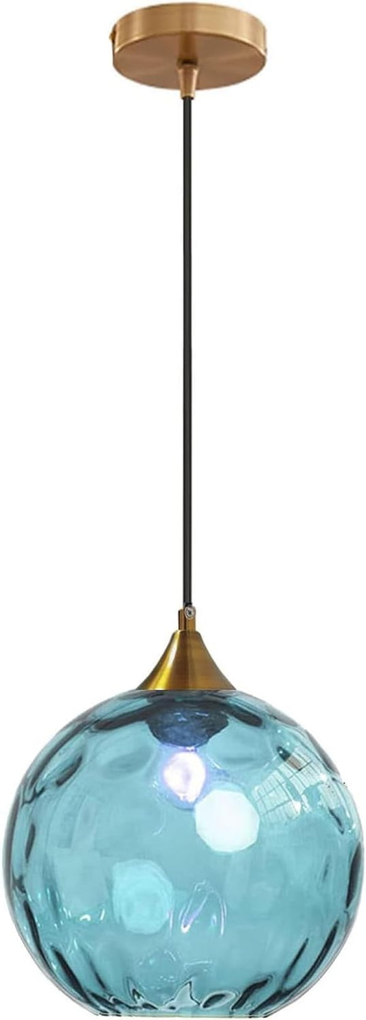 7.8 Inches Blue Glass Globe Pendant Lights Fixtures E26 Modern Farmhouse Glass Ball Pendant Lighting with Gold Brass Finish (Blue)