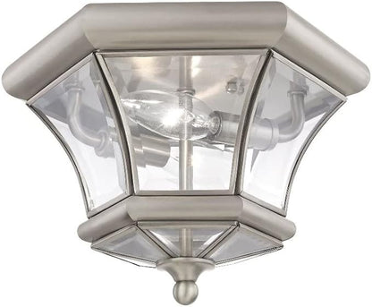 Livex Lighting 7052-02 Monterey 2 Light Outdoor/Indoor Polished Brass Finish Solid Brass Flush Mount with Clear Beveled Glass