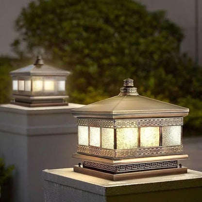 All Copper Steel Glass Outdoor Post lights, Waterproof Pillar Light, Vintage Patio Lawn Column Lamp,outdoor column lights,Deck Lights, Lantern Fence Lamp Fixture E26 Base (Diamond glass, 10X10IN)