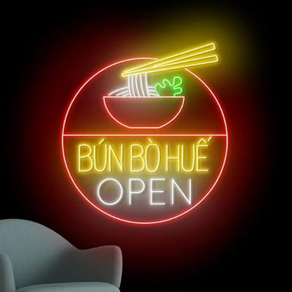 Bun Bo Hue Open Neon Sign, 23" Bun Bo Hue Led Sign, Vietnam Food Neon Led Light, Kitchen Vietnamese Restaurant Wall Decor