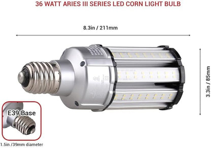 RuggedGrade Aries III Series 36W LED Corn Bulb | 4,900 Lumens | 4000K Natural White | E39 Base | Built-in 4KV Surge Protection | Dimmable | DLC 5.1 Premium