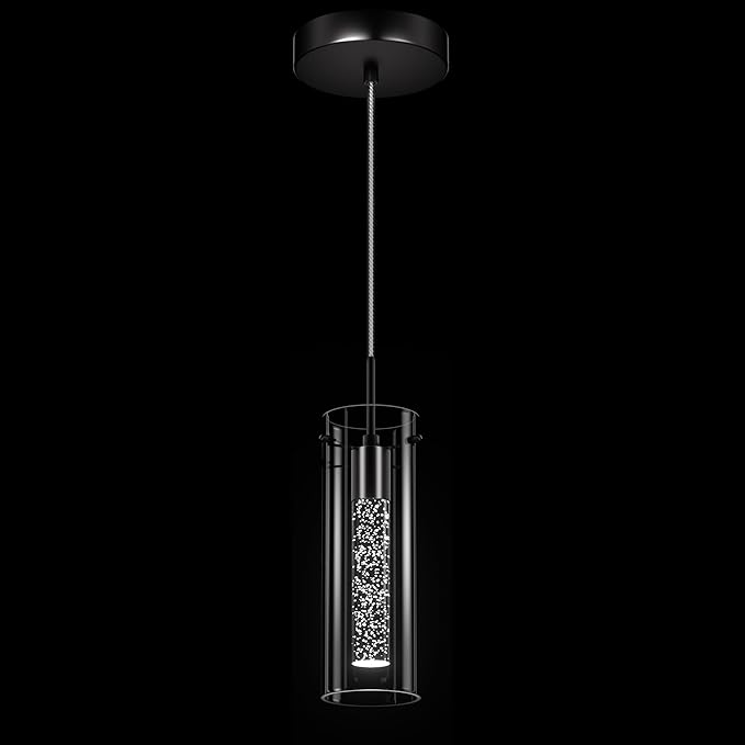 1 Pack Pendant Ceiling Light Fixture, Pendant Lights for Kitchen Island Crystal Pendant Light, 1-Light Integrated Kitchen Hanging Light Fixture Modern Island Light with Bubble Glass