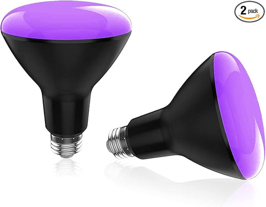 BR30 UV Black Light Bulb - 15W(100w Equivalent) E26 Medium Base, UVA 385-410nm, Blacklight Flood Light Bulbs Perfect for Body Paint, Blacklights Party, Fluorescent Poster, Halloween, Bedroom, 2 Pack