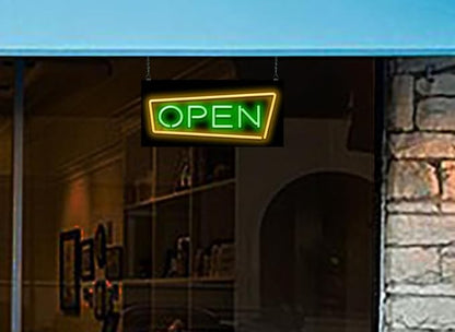 Retro Style Open Neon Sign - 24" wide x 11" high - Real, Quality Hand Bent Neon - Green Letters with an Orange Retro Border