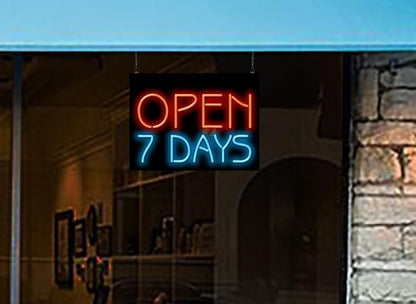 Open 7 Days Neon Sign - 24" wide x 18" high - Real, Quality Hand Bent Neon Sign - Bright Red & Blue Letters