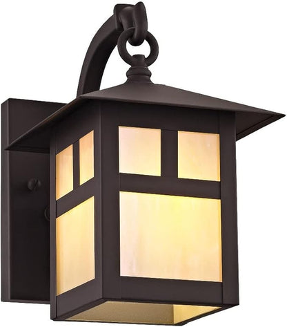 Livex Lighting 2130-07 Montclair Mission 1 Light Outdoor Bronze Finish Solid Brass Wall Lantern with Iridescent Tiffany Glass, 16" x 25" x 30"