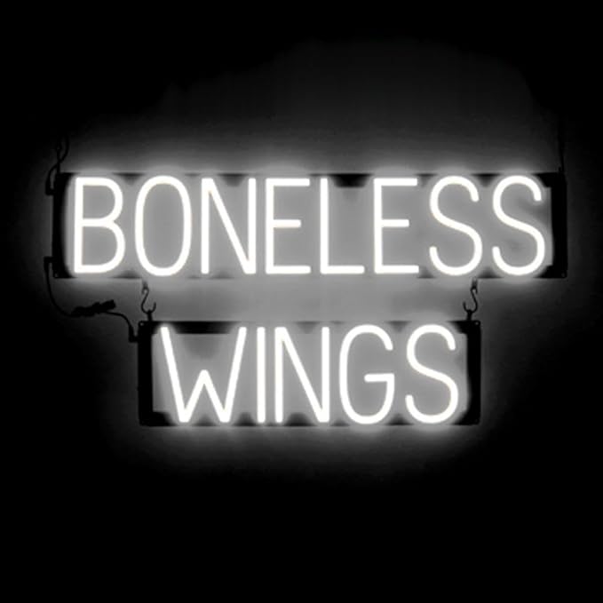 SpellBrite BONELESS WINGS Sign | Food-Related Sign with Neon Look, White LED Light Source | 30.4" x 15.0"