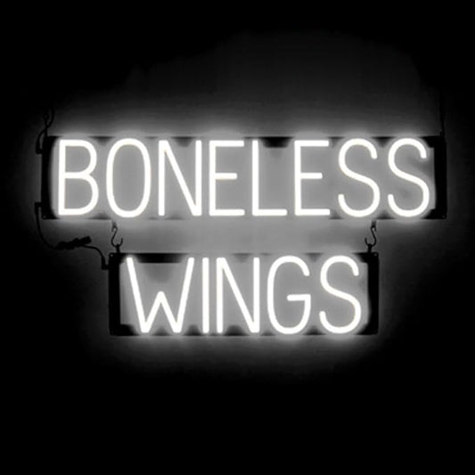 SpellBrite BONELESS WINGS Sign | Food-Related Sign with Neon Look, White LED Light Source | 30.4" x 15.0"