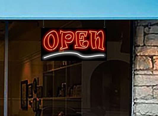 Homestyle Open Neon Sign - Large Size - 32" wide x 16" high - Real, Quality Hand Bent Neon Sign - Red Letters with a White Curved Underline