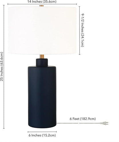 Carlina 25" Tall Ceramic Table Lamp with Fabric Shade in Matte Navy/White