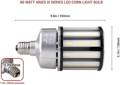 RuggedGrade Aries III Series 80W LED Corn Bulb | 11,000 Lumens | 5000K Bright White | E39 Base | Fanless Design | 6KV Surge Protection | DLC 5.1 Premium