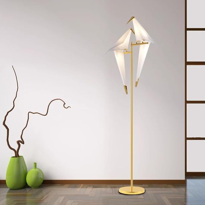 Modern Gold Floor Lamp Creative Crane Bird Standing Floor Lamp Tall Unique Lamps Metal Standing Light 2 Vivid Birds Shade Art Deco Floor Lamps for Living Room Bedroom - White Light