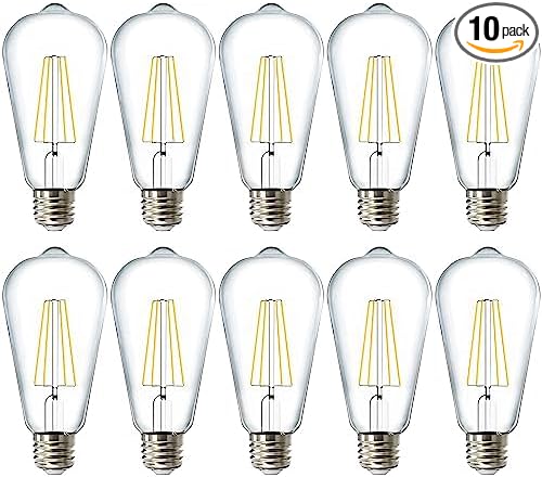 Sunco 10 Pack Edison Bulbs LED ST64, Clear Vintage Filament Waterproof Bulb, 800 LM, 8.5W (60W Equivalent), ST19, 4000K Cool White, E26 Medium Base, Decorative Dimmable UL