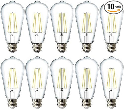 Sunco 10 Pack Edison Bulbs LED ST64, Clear Vintage Filament Waterproof Bulb, 800 LM, 8.5W (60W Equivalent), ST19, 4000K Cool White, E26 Medium Base, Decorative Dimmable UL