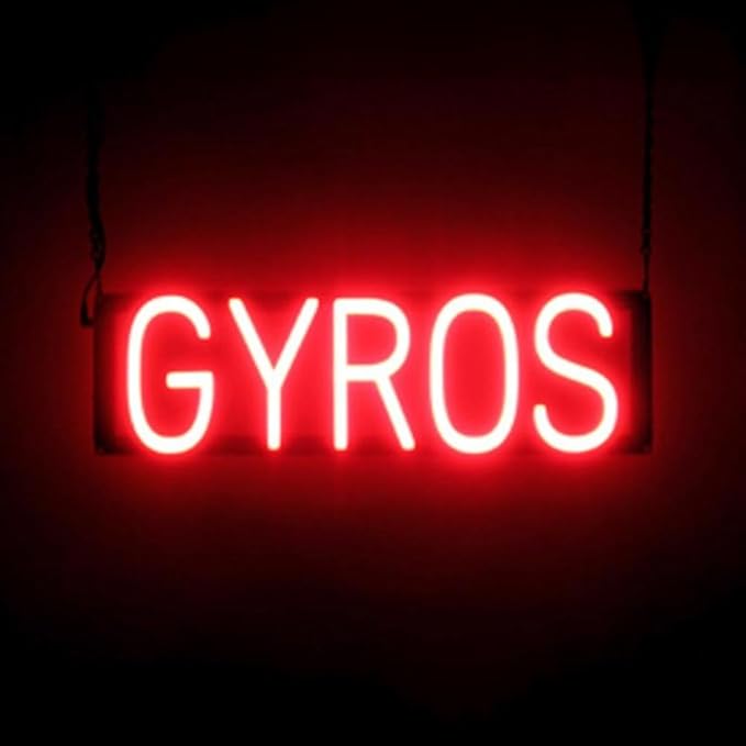 SpellBrite GYROS Sign | Restaurant-Related Sign with Neon Look, Red LED Light | 21.3" x 6.3"