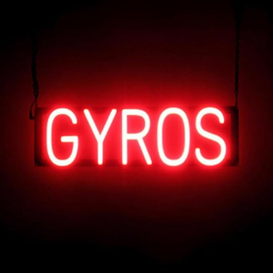 SpellBrite GYROS Sign | Restaurant-Related Sign with Neon Look, Red LED Light | 21.3" x 6.3"