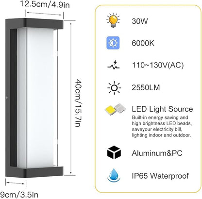 Sytmhoe 10%-100% Dimming LED Modern Outdoor Wall Light, 16in 6000K Dimmable Porch & Patio Wall Light Fixture,Black Aluminum&Dual PC Wall Lights Suitable for Garage Living Room Courtyard House(6000K)