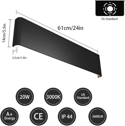 Ralbay 24 inch LED Wall Sconce Lighting, 20W Black Vanity Lights for Bathroom Vanity, Matte Black Modern Warm White 2700-3200K