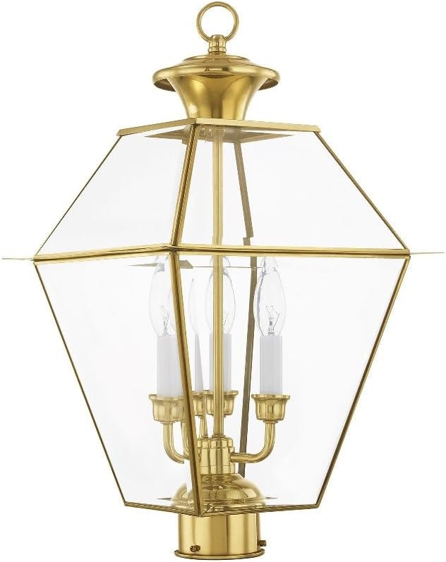Livex Lighting Lantern 2384-91 Transitional Three Light Post-Top Lanterm from Westover Collection in Pwt, Nckl, B/S, Slvr. Finish, 12.00 inches, 21.5x12.00x12.00, Brushed Nickel