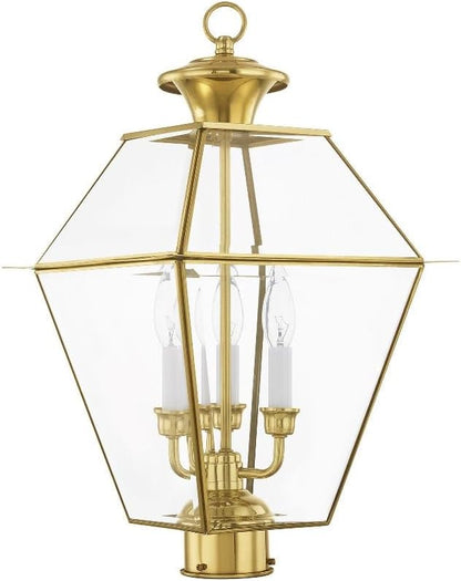 Livex Lighting Lantern 2384-91 Transitional Three Light Post-Top Lanterm from Westover Collection in Pwt, Nckl, B/S, Slvr. Finish, 12.00 inches, 21.5x12.00x12.00, Brushed Nickel