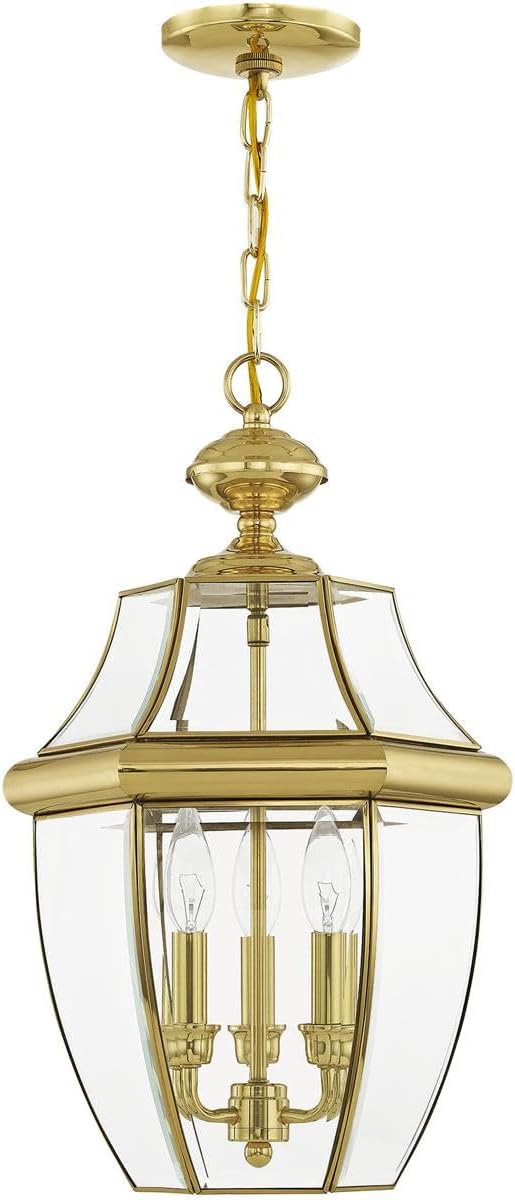 Livex Lighting 2355-02 Monterey 3-Light Outdoor Hanging Lantern, Polished Brass